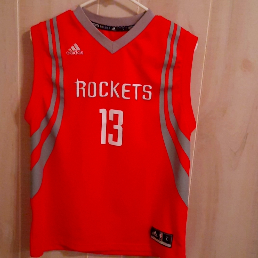 Large Adidas Houston Rockets #13 James Hardin red, white & grey Jersey